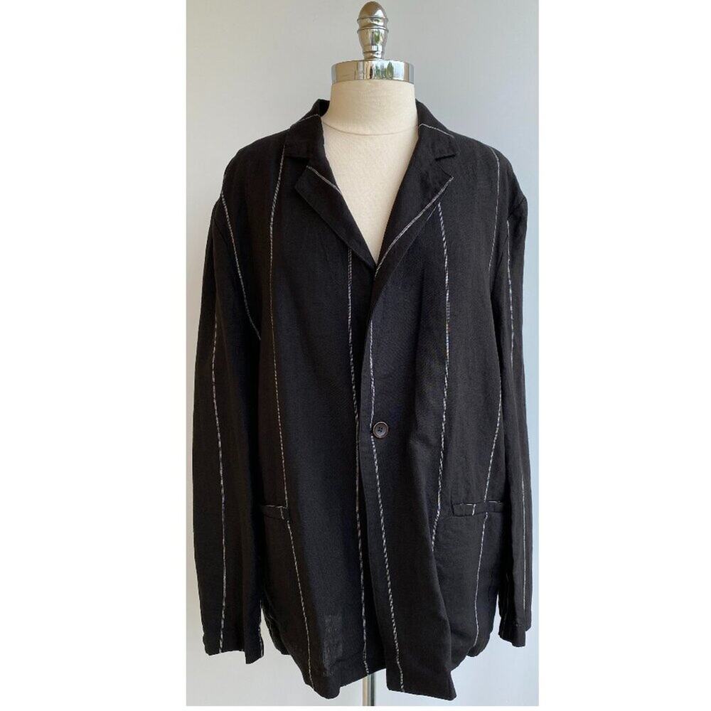 DEPT. ANONYM Tailored Linen Blazer Black with White Stripe Sz XL